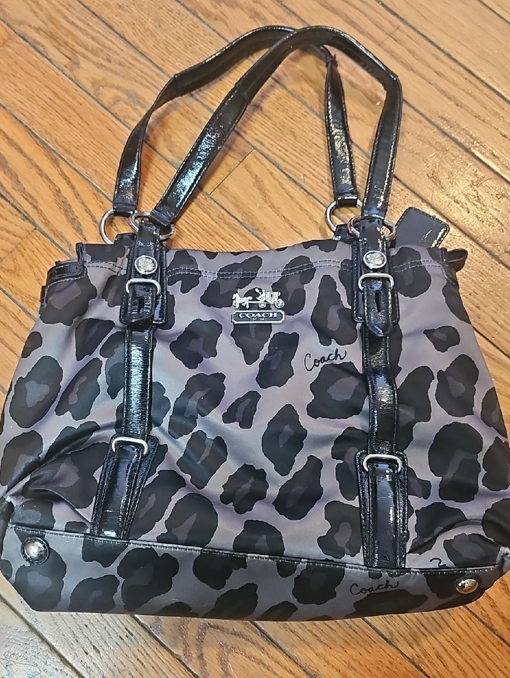 Coach Gray and Black Leopard Print Nylon Tote